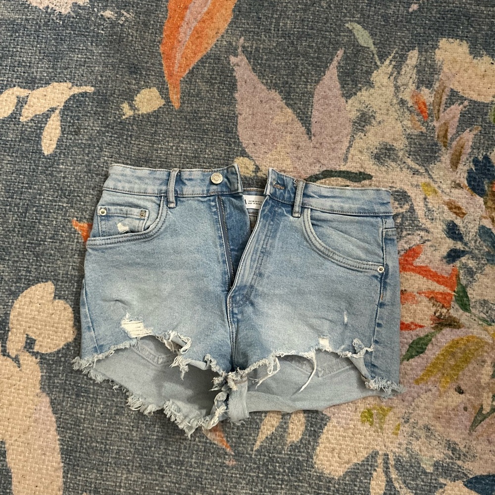 Zara Blue Jean Shorts Distressed Raw Hem